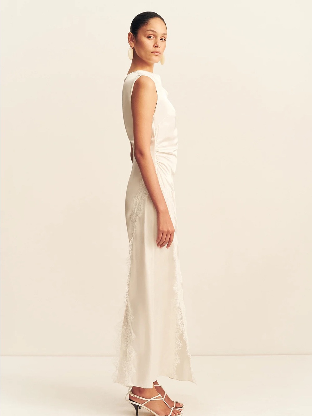 Shona Joy White Lace-Trim Satin Slip Dress - Picture 4 of 6